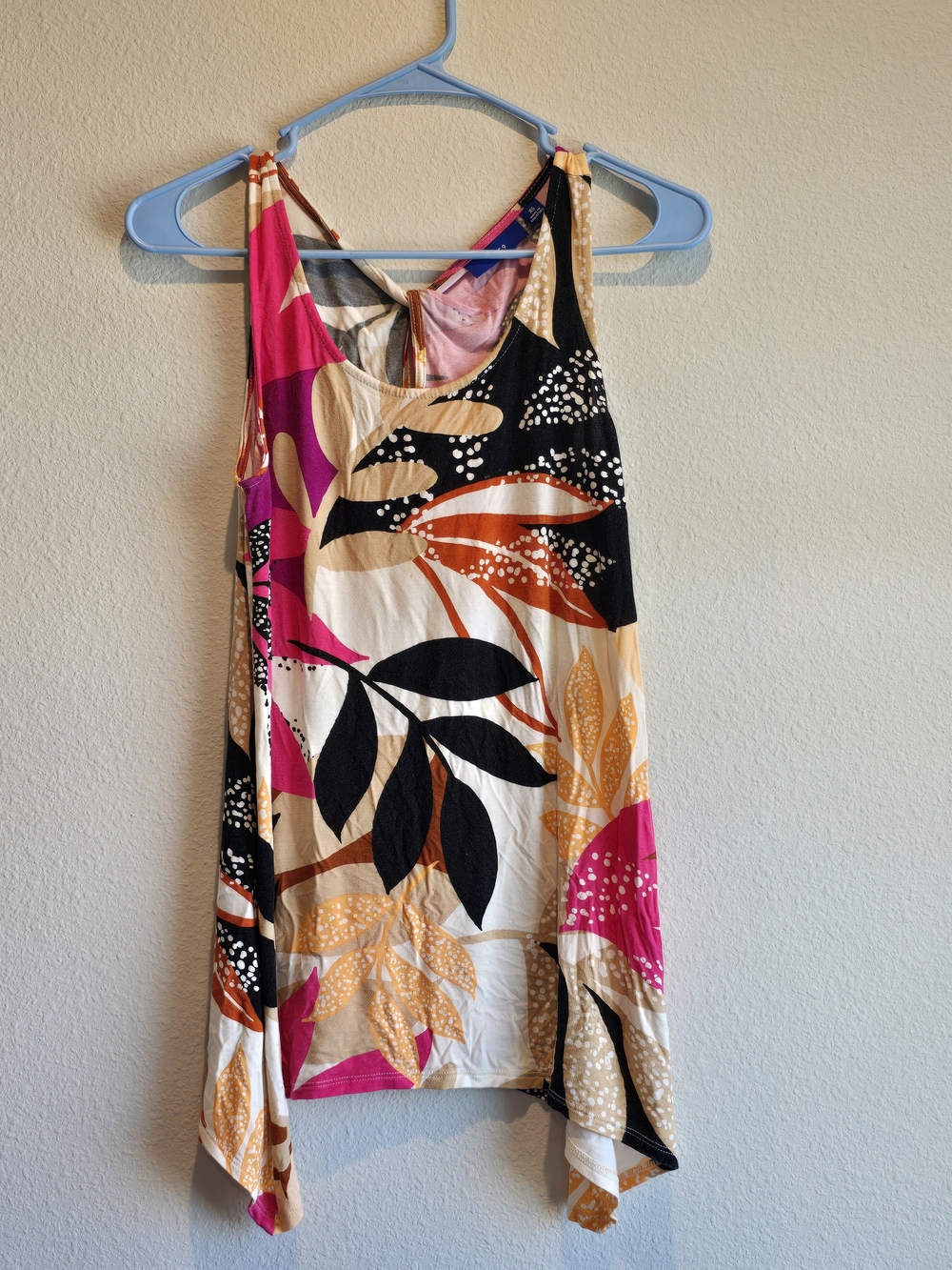 Apt. 9 Sleeveless Leaf Print Asymmetrical Tank Dress in Pink, Black & Cream